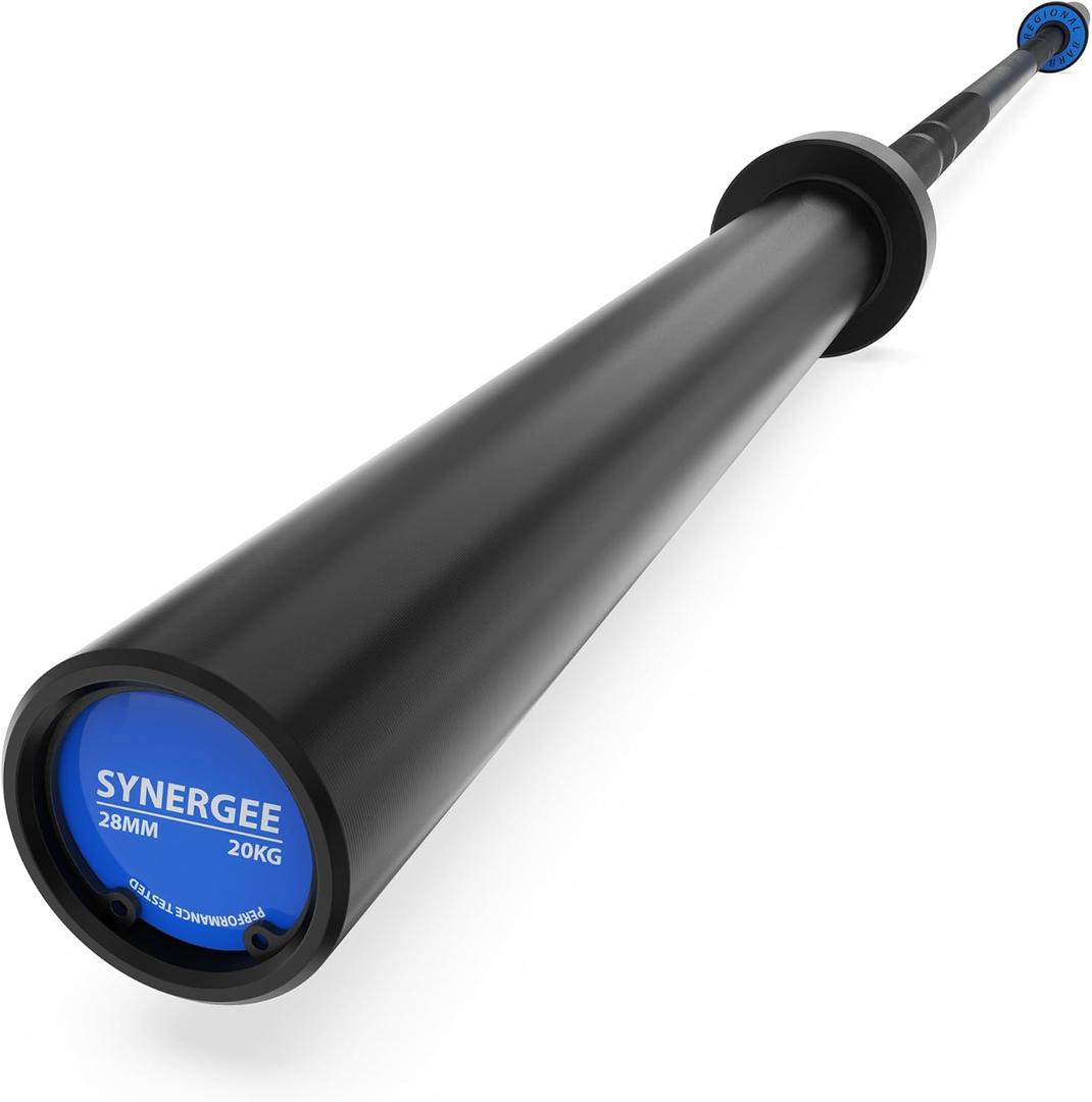 Synergee Regional Olympic 20kg Mens and 15kg Womens Hard Chrome & Black Phosphate Barbells. Rated 1500lbs for Weightlifting and Powerlifting.