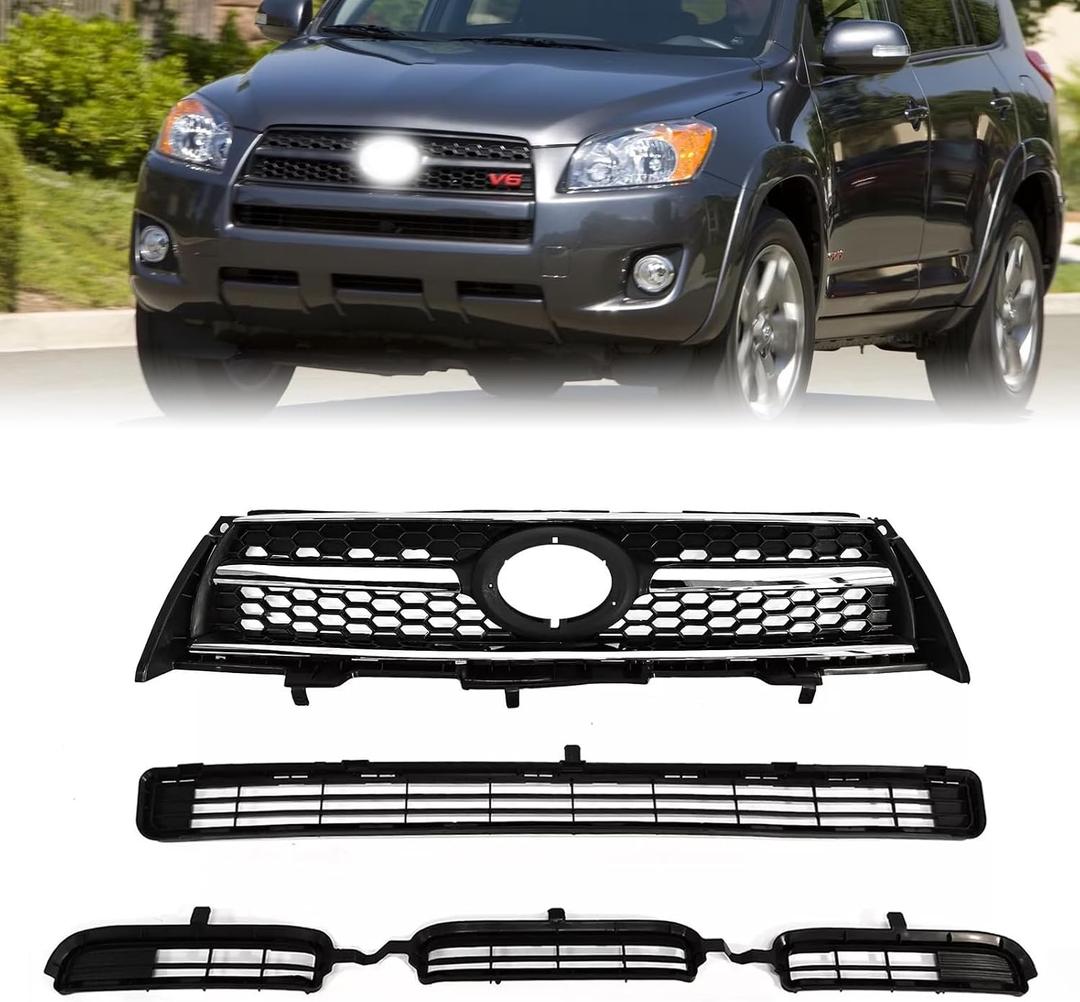Front Upper Lower Bumper Grille For 2009-2012 Toyota RAV4 Base Sport
