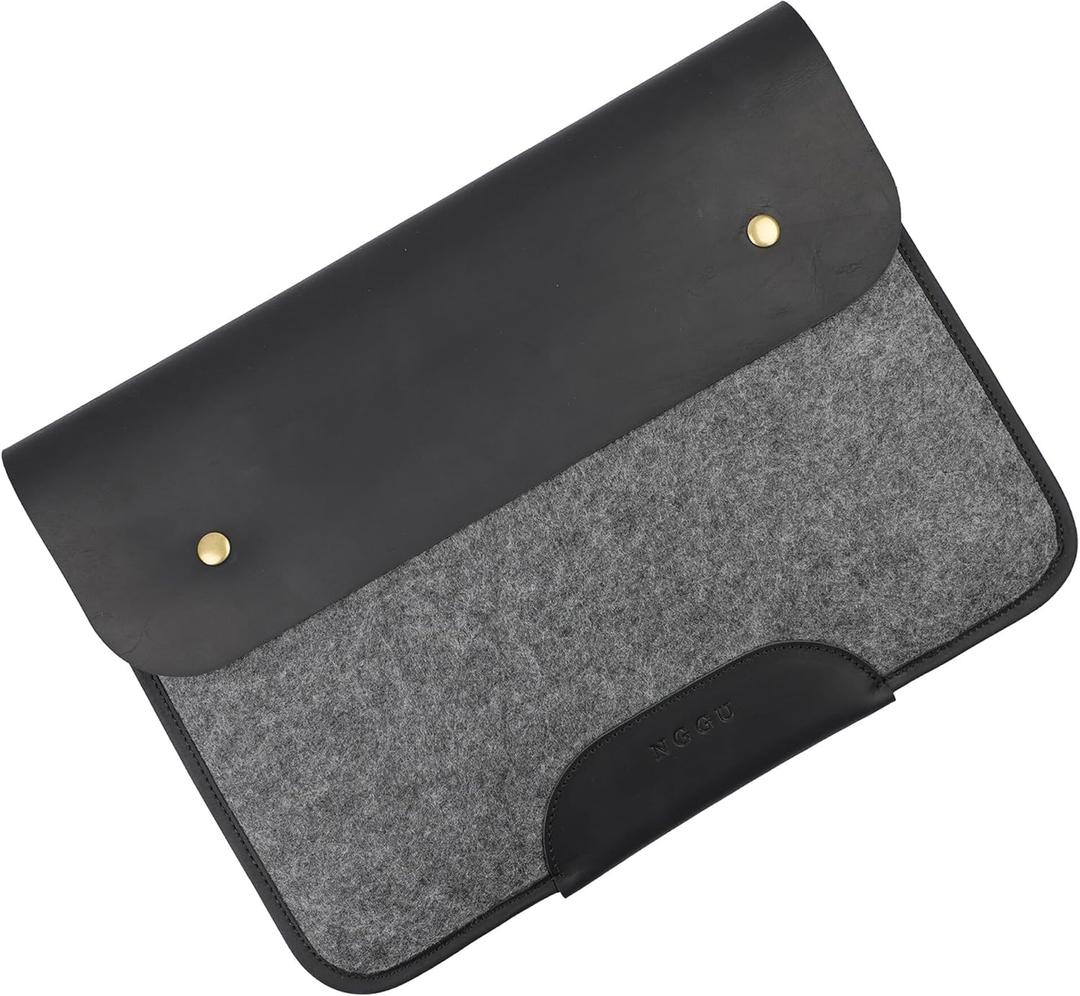 Premium Felt & Leather Laptop Sleeve - Durable 13-16 Inch Case for MacBook, Tablet & Laptop - Stylish & Protective - Big & Black