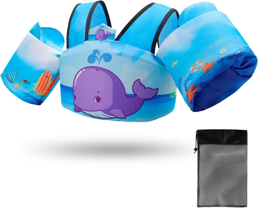 Toddler Swim Vest for Child Learn Swiming Training,Infant Safety Swimmies Aid Jacket for Kids 2 3 4 5 6 Years Old,Arm Water Wings for Baby 22-66lbs B-Whale