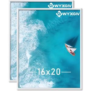 16x20 Picture Frame Set of 2, Scratch-Proof White Frame Lightweight yet Sturdy Display Poster Artwork 16 x 20 Horizontally/Vertically - Slide-In Strips|2 Packs|White|16"x20"