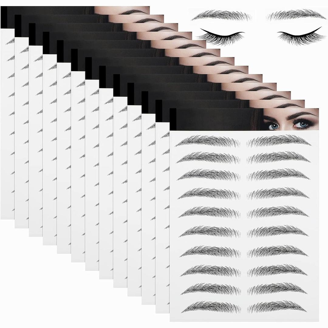 Maitys 12 Sheets 108 Pairs 4D Hair Like Waterproof Eyebrow Tattoos Stickers Temporary Transfer Brows Decal Peel off Fake Eyebrow Sticker Instant Authentic Brow Decal for Women(Stylish Style)