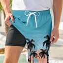 Goodstoworld Mens Swim Trunks with Compression Liner 9'' Inseam Quick Dry Swimsuit Shorts M-3XL (Large, Hawaiian Blue)