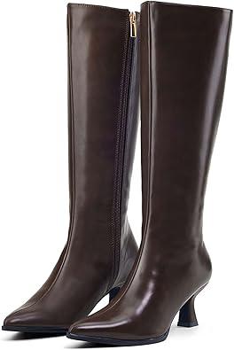 GENSHUO Knee High Boots Women Pointed Toe 2.3 Inches Kitten Heel Tall Boots Classic Fashionable Long Boots with Side Zipper Winter size 9 women's