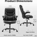 DUMOS PU Leather Office Chair - Ergonomic Executive Computer Desk Chairs with Adjustable Flip-up Armrest, Swivel Task Chair with Lumbar Support, Strong Metal Base,Inky, 1pc