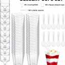 320-Pack Dessert Cups with Spoons 5 oz Mini Plastic Dessert Cups for Party Yogurt Parfait Jello Fruit Appetizer Cocktail Small Clear Reusable Square and Round Goblet-Shaped Dessert Bowls Shot Glasses