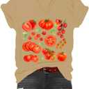 Tomato Tshirt Fruit Tee Shirts Womens Tomato Season V-Neck Shirt Graphic Tees for Women Casual Short Sleeve Tops (M)