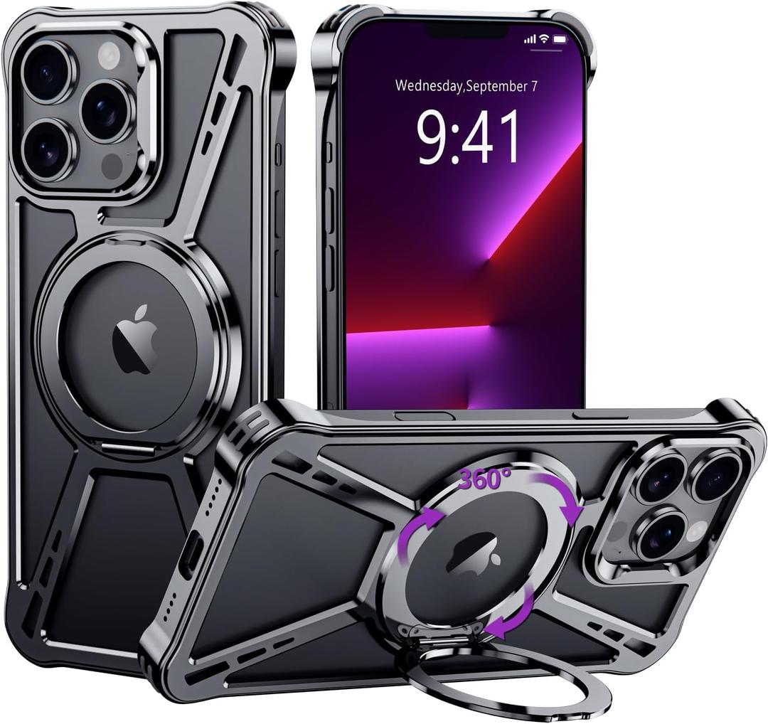 X Case for iPhone 13 Pro Max Case 6.7",with Kickstand 360Rotatable Magnetic Ring Stand,[Compatible with MagSafe] Shockproof Aluminum Metal Phone Case Slim & Light Phone case,Gray