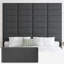IFNOW Upholstered Wall Mounted Headboard, 3D Soundproof Wall Panels Peel and Stick for King Size, Reusable and Removable Tufted Bed Headboard in Black, King (12 Panels, 10" x 24")