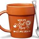 Plant Pot Mug - Plants Lover Mug with Metallic Shovel Ornament - Fancy Plant Lover Gifts for Women, Men - Birthday Gift for Women - Cute Gifts for Mother's Day, Christmas