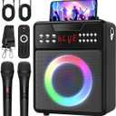 Karaoke Machine for Adults, Portable Bluetooth Speaker with 2 Wireless Microphones and Lights Show, Karaoke Speaker with Bass & Treble, Supports for TWS,USB,FM,REC,AUX in,TF Card for Party/Meeting (Black)