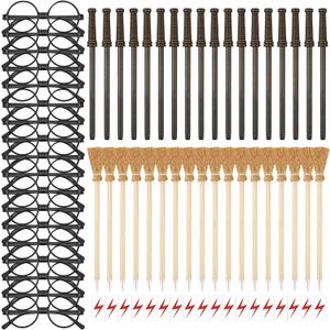 144 Pcs Wizard Wand Party Favors for Kids , Wand Pencils, Witch Broom Pencils, Lightning Tattoos, Round Frame Glasses, Party Decorations Birthday Gifts, Halloween Cosplay Accessories for Teens