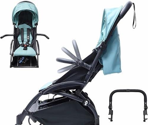 Stroller Bumper Bar Adjustable Angle Replacement Armrest Detachable Stroller Bar Handlebar Crossbar Stroller Accessory Dual-Mode Open with Black Smooth Leather Cover