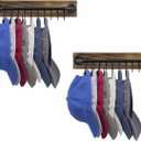 MyGift 2 Pcs Hat Rack for Baseball Cap with 10 Hooks, Floating Shelves Wall Mount with Key Holder Hooks, Cap Organizer Display, Urban Industrial Burnt Solid Wood, Matte Black Metal Pipe