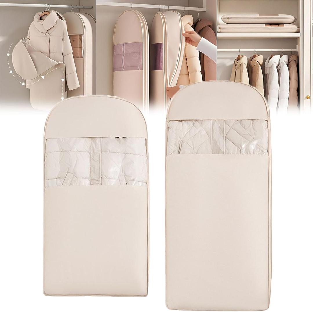 Space Saving Hanging Garment Bag with Self Compression Zipper 2 Pcs