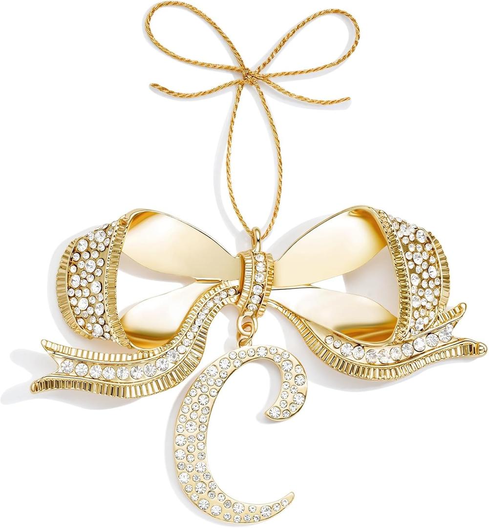 2025 Christmas Initial Ornaments,Bow Letter Ornaments for Xmas Tree,Hanging Christmas Ornament Gift for Mother Friends Sister Wife Grandma Women Men