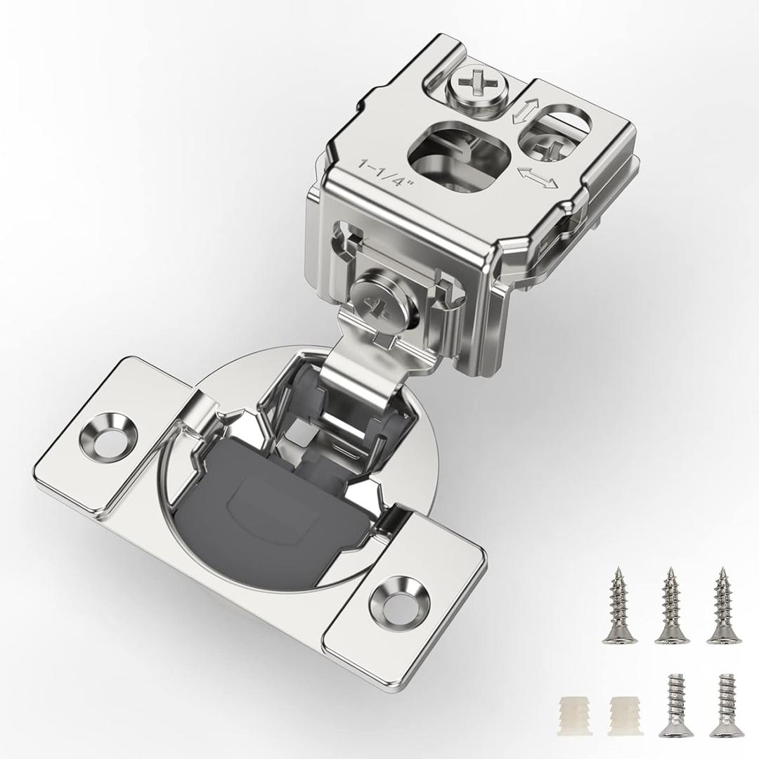 Furniware 30 Pieces 1-1/4 inch Overlay Soft Close Hinges for Kitchen Cabinet Hinges Satin Nickel Hidden Hinges Soft Closing Cabinet Hinges Stainless Steel Concealed Hinge self Closing 105 Degree