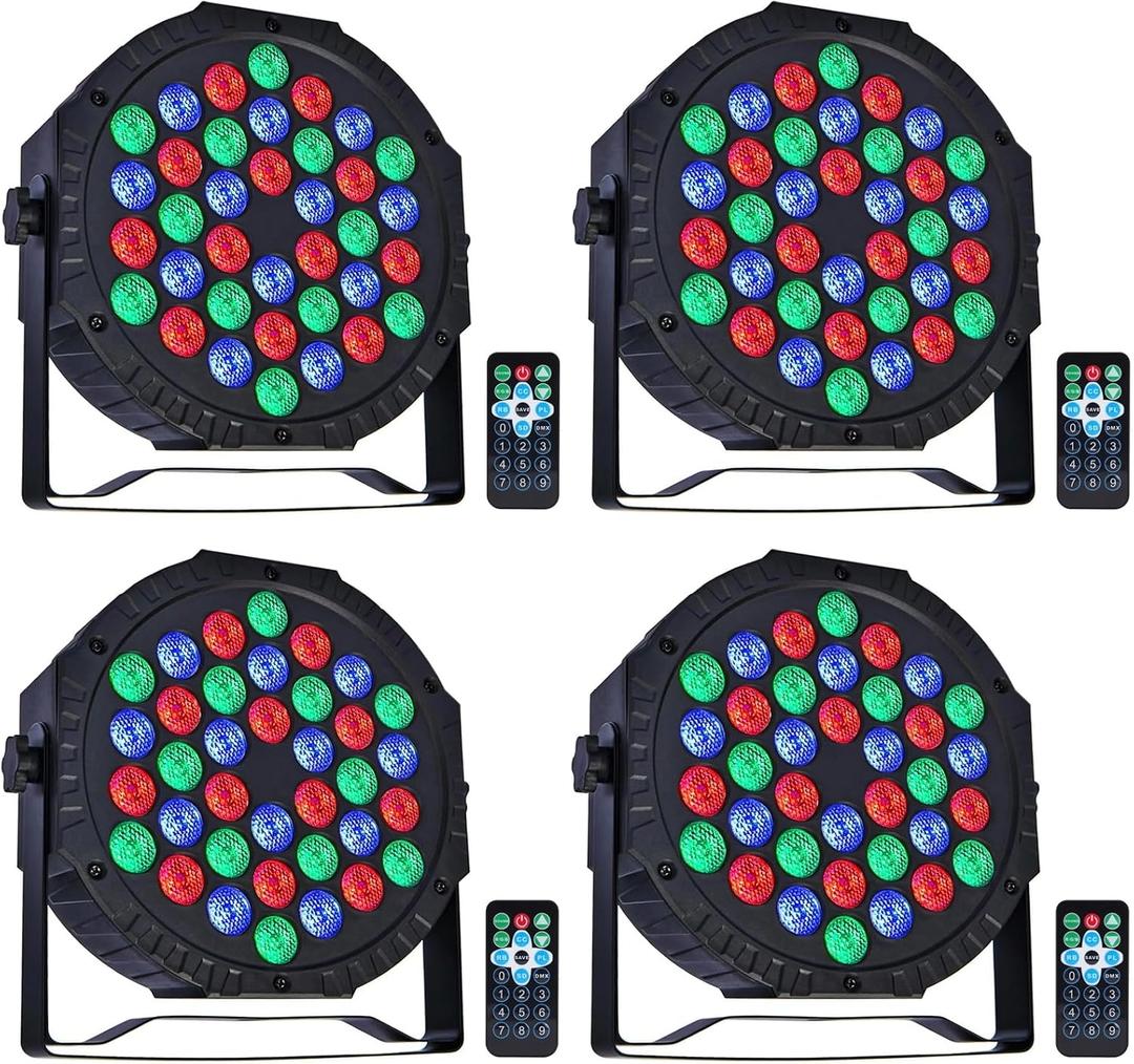 Par Lights Stage Lights Uplights LED RGB Lighting DMX512 Sound Activation Multiple Lighting Modes Party Light for DJ, Disco, Stage, Wedding - 4 Packs