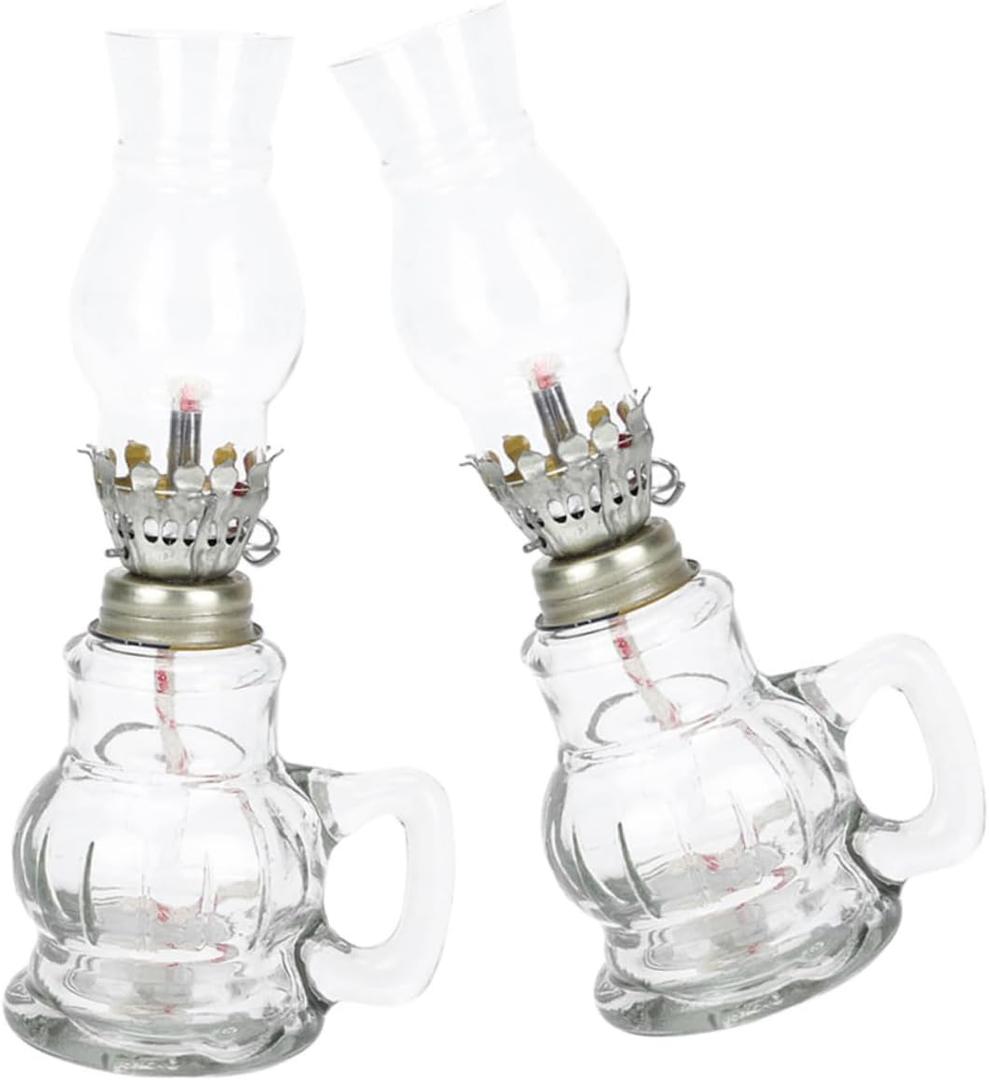 Happyyami 2Pcs Vintage Glass Kerosene Lamp Decorative Oil Light for Home Bedroom and Wedding Indoor Lantern with Fine Workmanship and Comfortable Hand Feeling