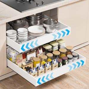 Pull Out Cabinet Organizer, Expandable(16.9"-26.8") Heavy Duty Slide Out Drawer for Kitchen Cabinets Fixed with Adhesive Nano Films, Under Sink Organizer For Bathroom Storage(16.5" Deep,1 Pack White)