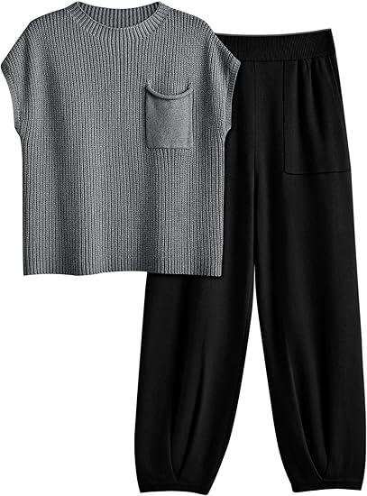 LILLUSORY 2 Piece Knit Sets For Women Trendy Sweatsuit Sets L