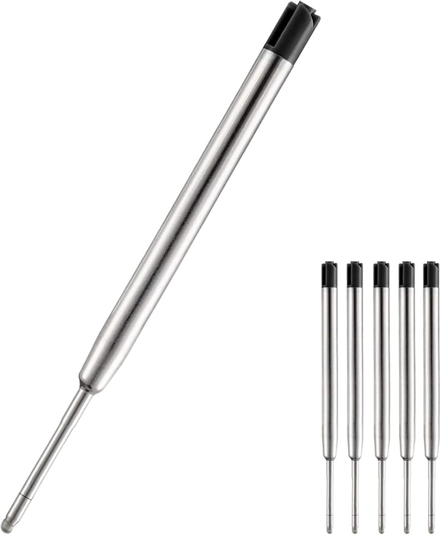 5 x HeTaoCat Black Ink Refill Pack of 5, Replaceable Ballpoint Pen Refills, Medium Point Metal Refil (Black)
