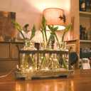 Vase Set with Flower and LED Lights, 3 Jars with Artificial Flowers, Rustic Wood Tray, Farmhouse Table Decor