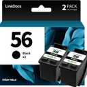 LinkDocs 56 Black Ink Cartridge Remanufactured Replacement for HP 56 C6656A 6656 Ink to use with OfficeJet 5610 6110 5510 4215 PhotoSmart 7660 7760 Printers (2 Black)
