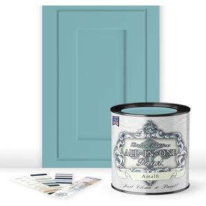 ALL-IN-ONE Paint, Durable cabinet and furniture paint. Built in primer and top coat, no sanding needed. Includes our 30 featured color card - Amalfi (blue aqua), Quart (32 Fl Oz (Pack of 1))