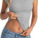 Womens Cap Sleeve Tops Summer Crew Neck Short Sleeve Shirts Slim Fit Basic Ribbed Tops Y2K 2025 Going Out Crop (Gray, XL)