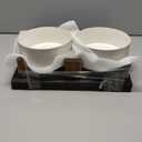 Getstar Ceramic Dog Bowls Set with Acacia Wood Stand, 3.5 Cups Pet Bowls Set of 2 for Medium Dogs, Cute Dog Food Bowl, Cat Bowls