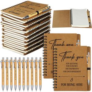 Glenmal 60 Pcs Thank You Gift Set Include Spiral Inspirational Notebooks Retractable Motivational Pens Employee Appreciation Gift Bulk Ruled Kraft Notebook Bamboo Thank You Pen for Teacher Coworker