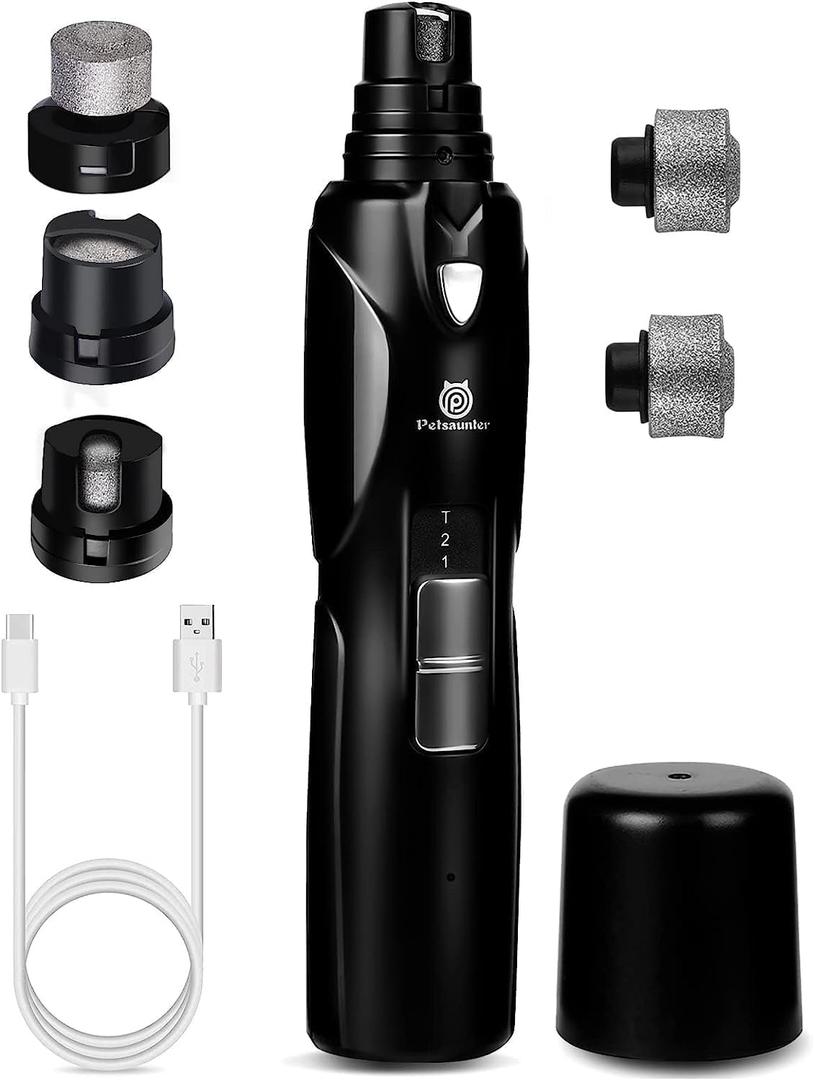 Dog Nail Grinder, 3 Grinding Heads, 2-Speed, LED Light, Touch-Switch, TypeC, Quiet, Low-Vibration, Dog Nail Trimmers for Large, Medium, Small Dogs & Cats with Hard/Thick Nails (U-Black)