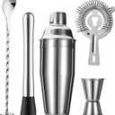5-Piece Cocktail Shaker Set Shaker Strainer Jigger T-Mixing Spoon Muddler Bartender Kit Stainless Steel Bar Set Housewarming Gift
