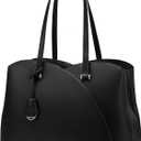 LOVEVOOK 17 Inch Laptop Tote Bag for Women, Work Bags Laptop Bag Teacher Tote Bag, Leather Computer Bag Large Purses Handbag Professional Briefcase, Black