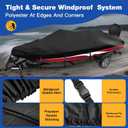 Boat Cover 16-18.5 ft, Heavy Duty 900D Waterproof V-Hull Bass Tracker Boat Cover, Trailerable 16 17 18 ft Boat Cover with Motor Cover, Black