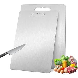 2 Pack Titanium Cutting Boards 100% Pure Titanium for Kitchen .Cutting Edge Hygiene & Durability.Double sided food-grade Titanium Cutting Board For Meats Fruits And Vegetables. Easy to Clean (13 * 9) 2 Pack Titanium Cutting Boards 100% Pure Titanium for Kitchen .Cutting Edge Hygiene & Durability.Double sided food-grade Titanium Cutting Board For Meats Fruits And Vegetables. Easy to Clean (13 * 9)