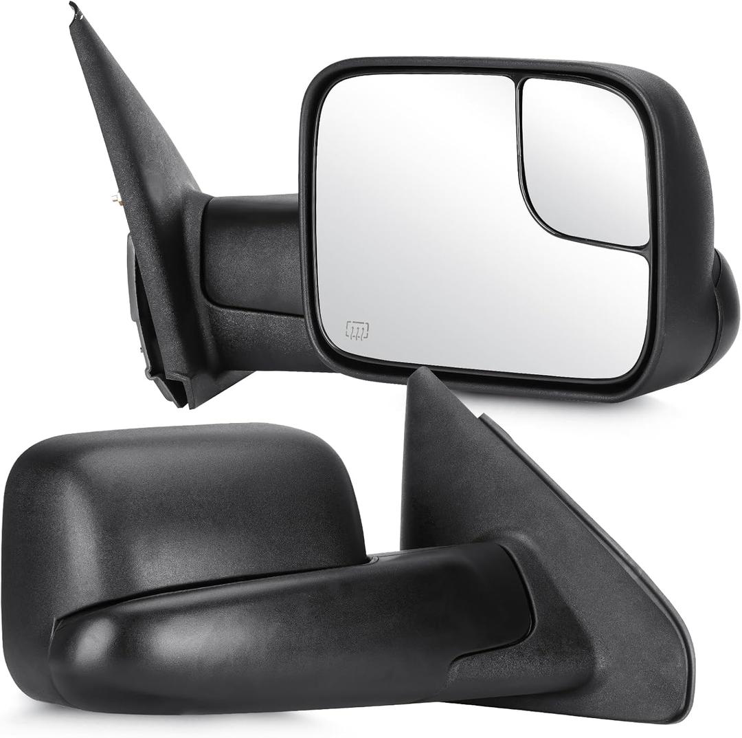 Youxmoto Towing Mirrors Fits 02-08 for Dodge Ram 1500, 03-09 for Dodge Ram 2500/3500 Pickup Truck 2002 2003 2004 2005 2006 2007 2008 2009, Tow Mirrors Heated, Manual Folding/Flip Up