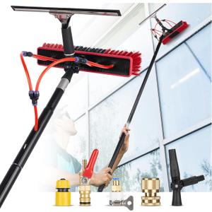 35ft Water Fed Pole Kit, Rotatable Solar Panel Cleaning Brush & Squeegee, 2 Dusting Brushes, Extendable Black Lightweight Pole for Roof Window Small