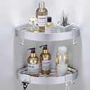 Adhesive Corner Shower Caddy with Hooks, Bathroom Shower Organizer, No Drilling Rust Proof Aluminum Shower Shelf for Inside Shower 2 Pack (Silver)