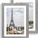 Hongkee 10x14 Picture Frame Set of 2, Made of Glass and Rustic Grey Wooden Frame, Display 8x12 Pictures with Mat or 30 x 40cm Diamond Painting Art without Mat for Wall Mounting, Gallery Photo Frames