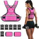 Adjustable Weighted Vest PACEARTH Ironsand Weight Vest with Six 1.5-lb Adjustable Weights, 11-20 lbs Total, Big Zipper Pouch, Home Workout Weight Vest for Men and Women in Cardio and Strength Training, Pink
