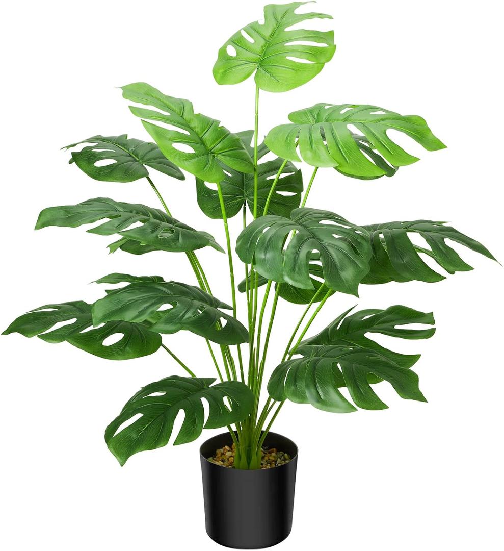 Guheake 28" Fake Plants Large, Artificial Floor Faux Monstera Plant with Planter for Home Office Decor Indoor