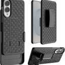 for Galaxy S25 Edge Holster Case with Belt Clip & Kickstand, 2-in-1Rugged Bumper Cover Full-Body Military Grade Protection (Black)