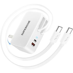 [Upgrade] SUPERONE 4 in 1 Retractable Wall Charger with Dual USB C Cables, USB C Charger Block 78W Fast Charging, Retractable Phone Charger Wall Plug for iPhone 17/16/15/14/13, iPad, Samsung, Pixel