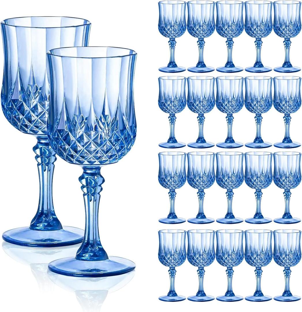 Plastic Goblets Plastic Glasses 24 PCS, 7oz Blue Goblets Glassware Disposable Cups for Wedding Reception, Grand Event Party Supplies