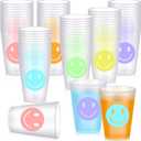 Irenare 72 Pieces 9 OZ Reusable Plastic Smile Pattern Drink Cups Plastic Tumbler Drinking Cups Pastel Cute Plastic Cups for Birthday Picnics Sports Event Wedding Bachelorette Party Decoration