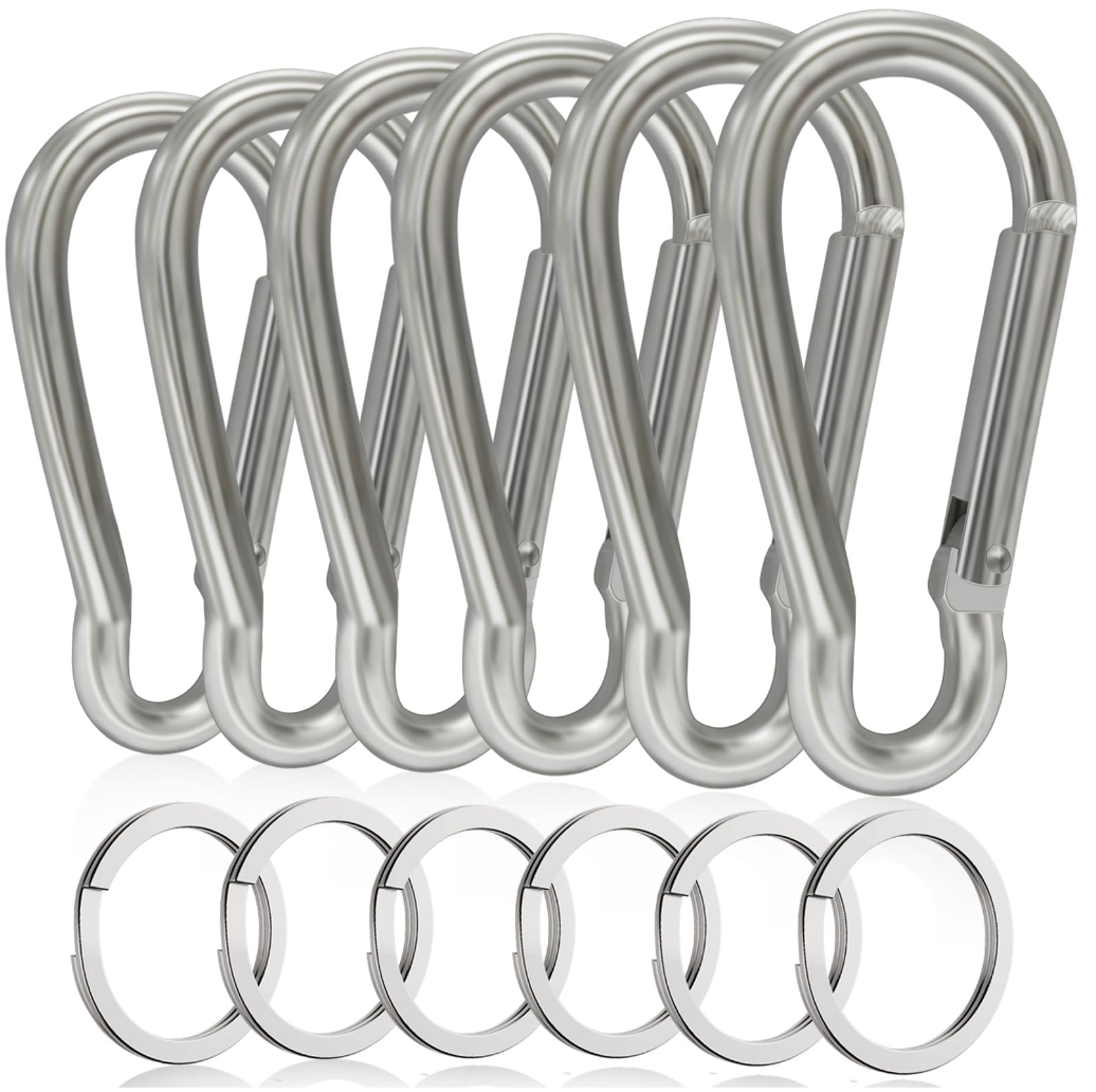 6PCS Carabiners, LDJZON Aluminum Carabiner Clip Spring Snap Hook with 6PCS Keyrings Keychain Hook for Keys, Backpack, Camping Lamp, Water Bottle (2.68 inch)