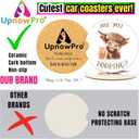 5 x Cow Car Coasters for Cup Holders - 2 Pack Cute Cow Print Car Accessories for Women, Funny Highland Cows Stuff Decor, Absorbent Ceramic Cup Holder Coaster for Car to Keep Clean, Country Western Gift