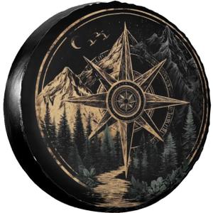 Retro Compass Spare Tire Cover Wheel Protectors Weatherproof Sun Protection Covers Universal for SUV Jeep Travel Trailer 15"